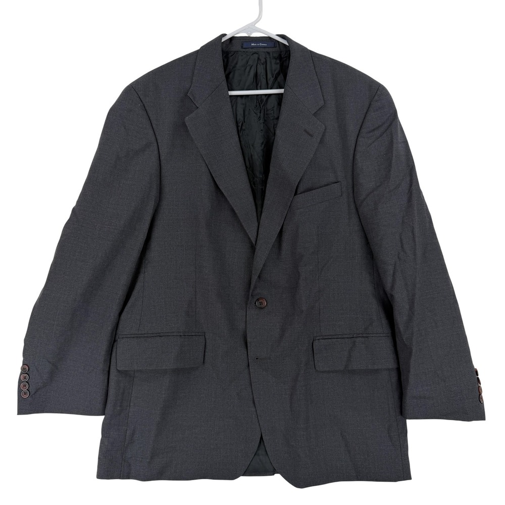 Chaps Suit Jacket Mens 44R Gray Wool Two Button Blazer Made Canada Formal